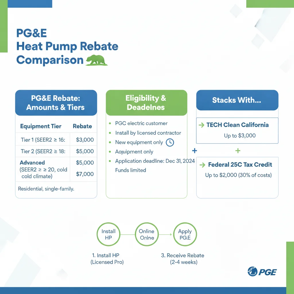 PG&E heat pump rebate program California - infographic
